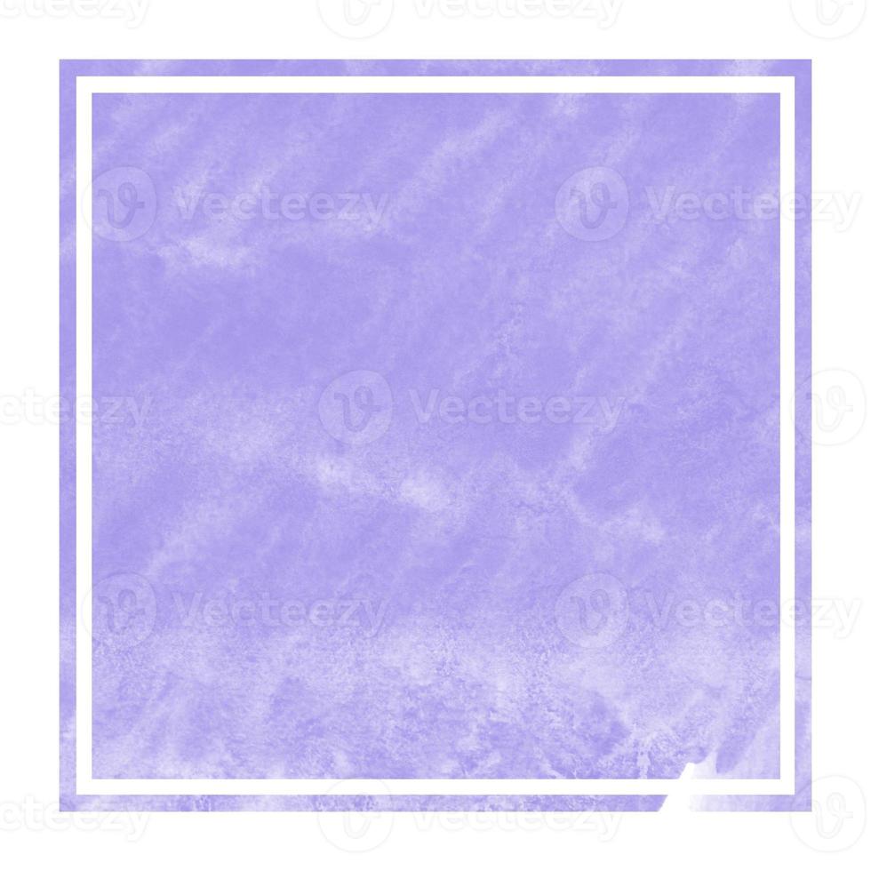 Violet hand drawn watercolor rectangular frame background texture with stains photo