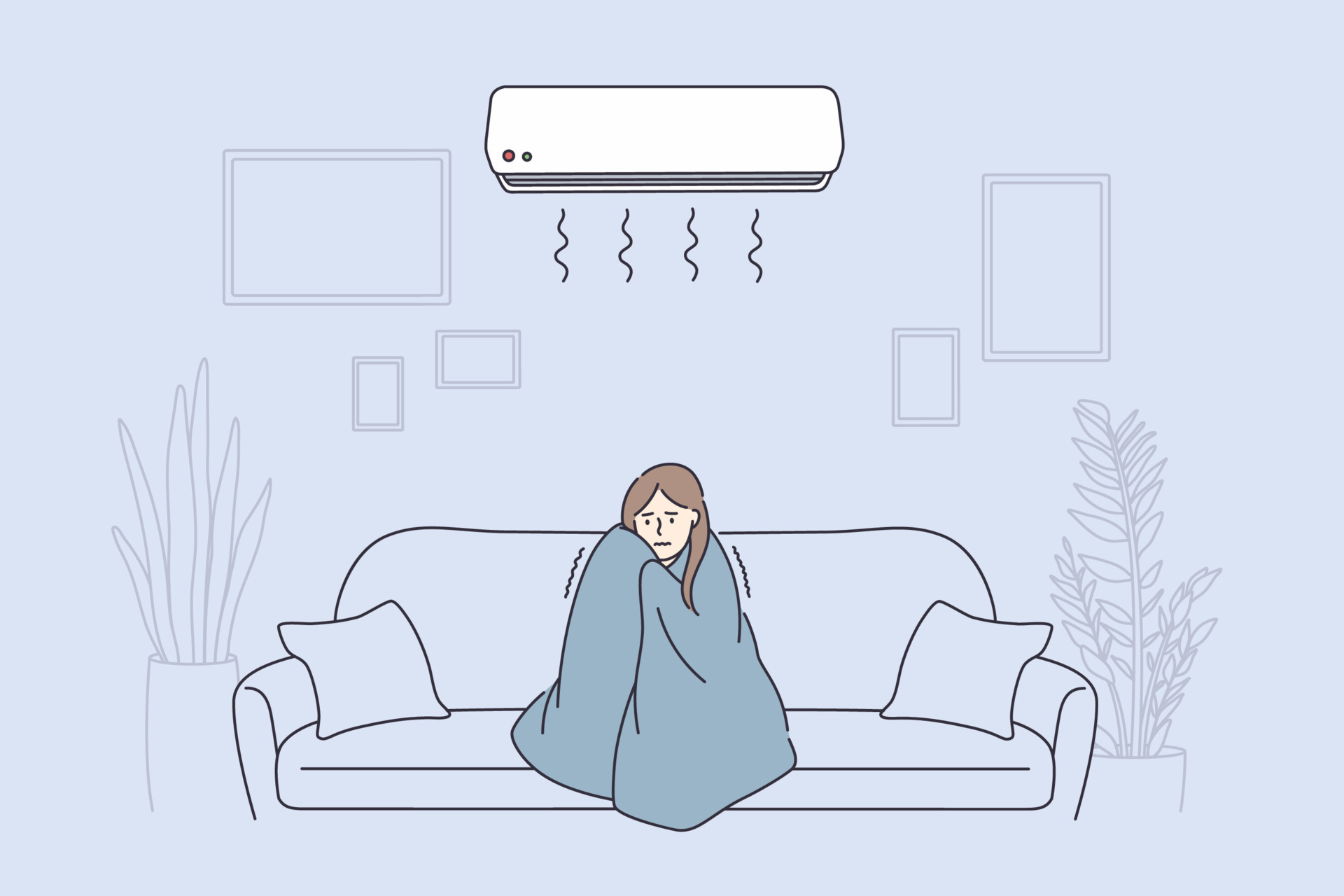 Flu, Fever, feeling cold concept. Young sad woman cartoon character in warm blanket sitting on sofa feeling sick and fever at home vector illustration 13903888 Vector Art at Vecteezy Flu, Fever, feeling cold concept. Young sad woman cartoon character in warm blanket sitting on sofa feeling sick and fever at home vector illustration 13903888 Vector Art at Vecteezy