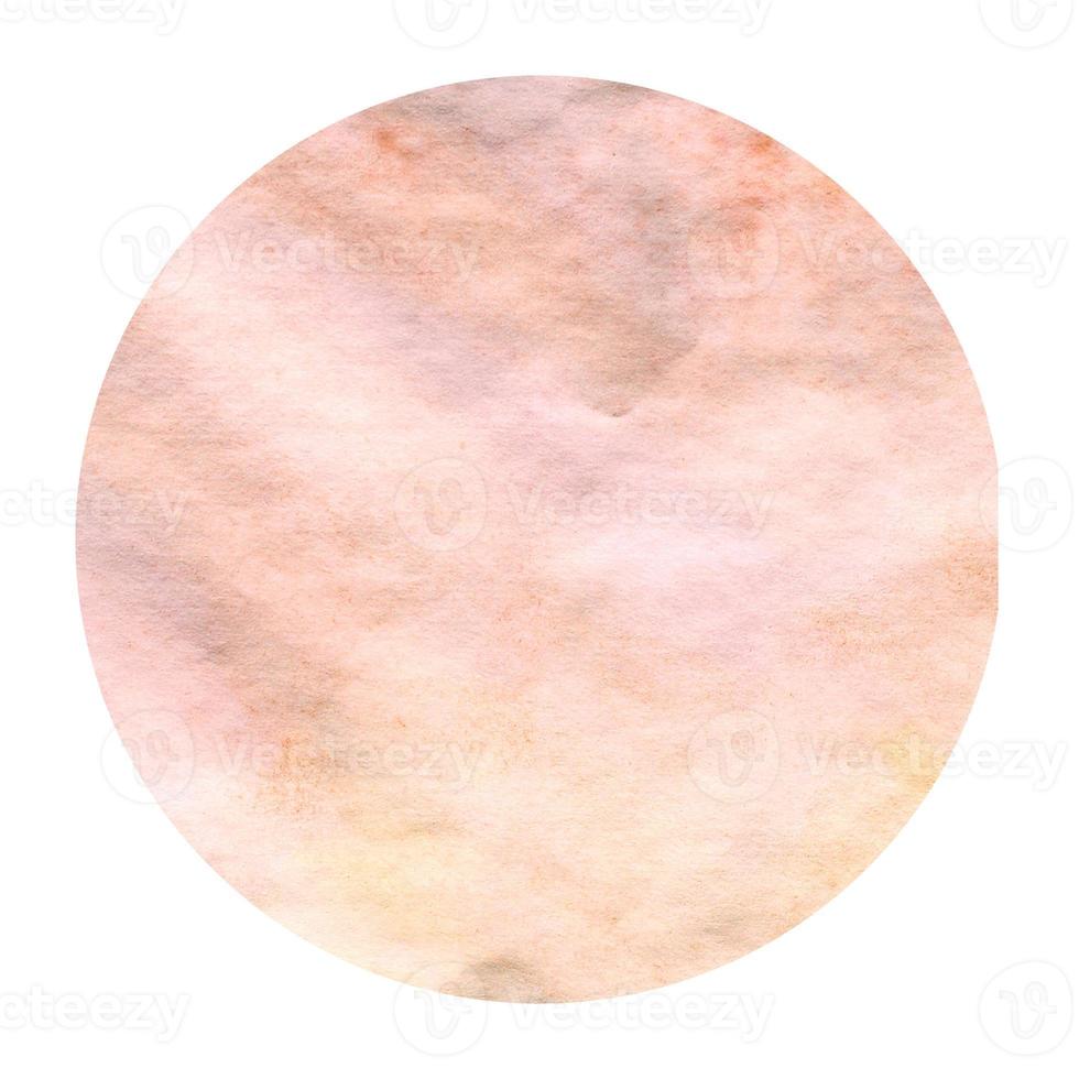 Warm yellow hand drawn watercolor circular frame background texture with stains photo