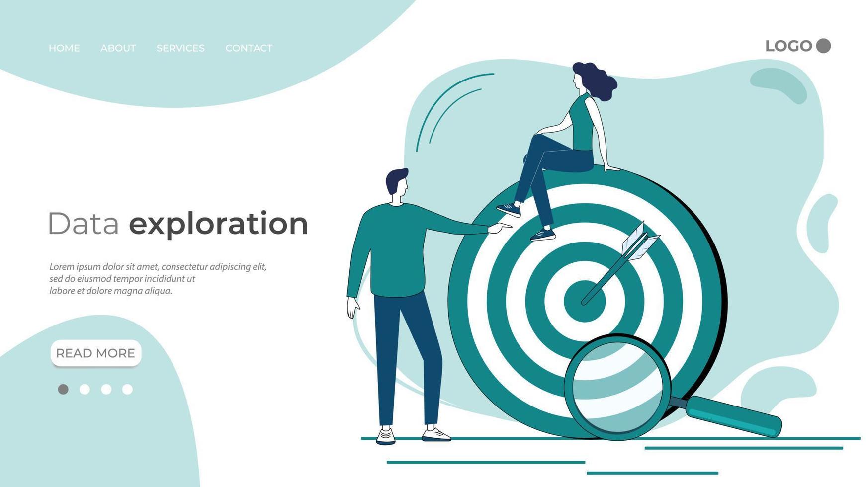 Marketing, data research, and goal finding.the concept of choosing business directions.Search for ideas and new perspectives.Flat vector illustration.The template of the landing page.