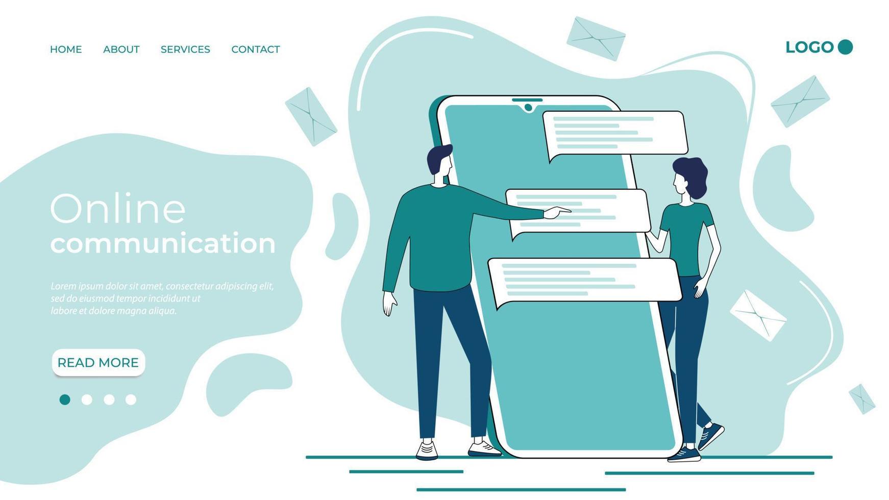 People communicate using their smartphones and SMS messages.Online communication using modern technologies.Flat vector illustration.The template of the landing page.
