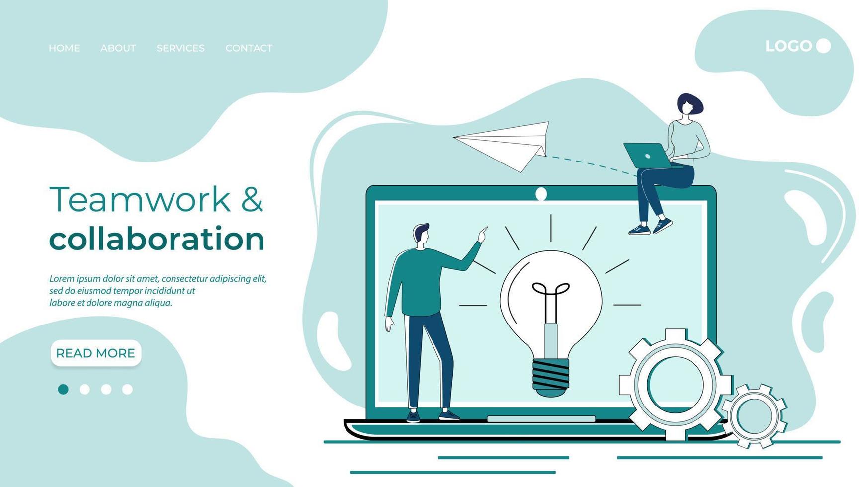 Online business.People do business using online technologies.Teamwork and collaboration.Flat vector illustration.The template of the landing page.