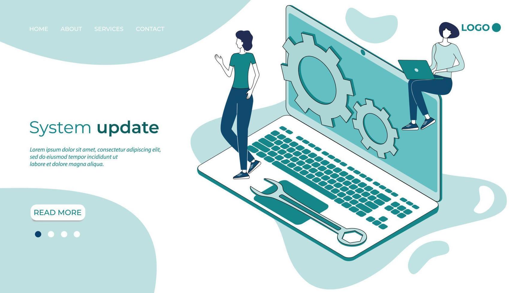 System update .Operating system maintenance.The modern concept of maintenance of operating systems for web design. Communication technology.Business concept.Isometric vector image.3D-image.