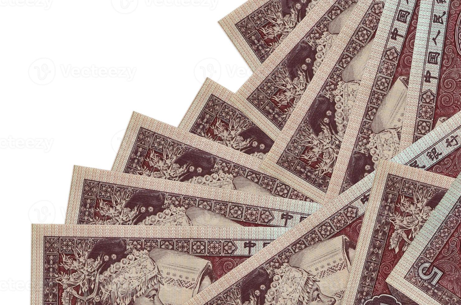 5 Chinese yuan bills lies in different order isolated on white. Local banking or money making concept photo