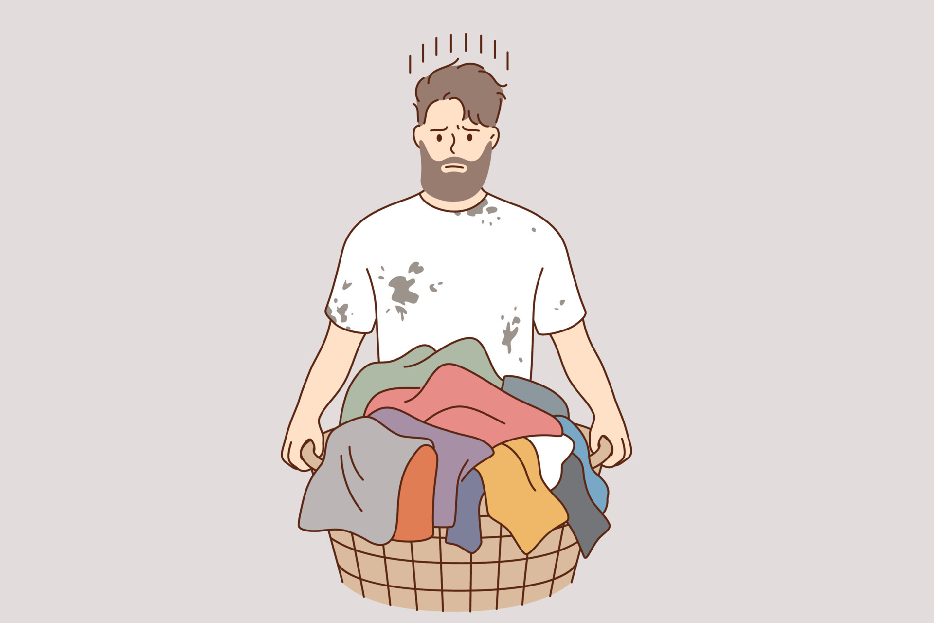 Laundry and washing clothes concept. Young frustrated stressed man cartoon  character standing and holding basket with dirty colorful clothes for  laundry vector illustration 13904215 Vector Art at Vecteezy
