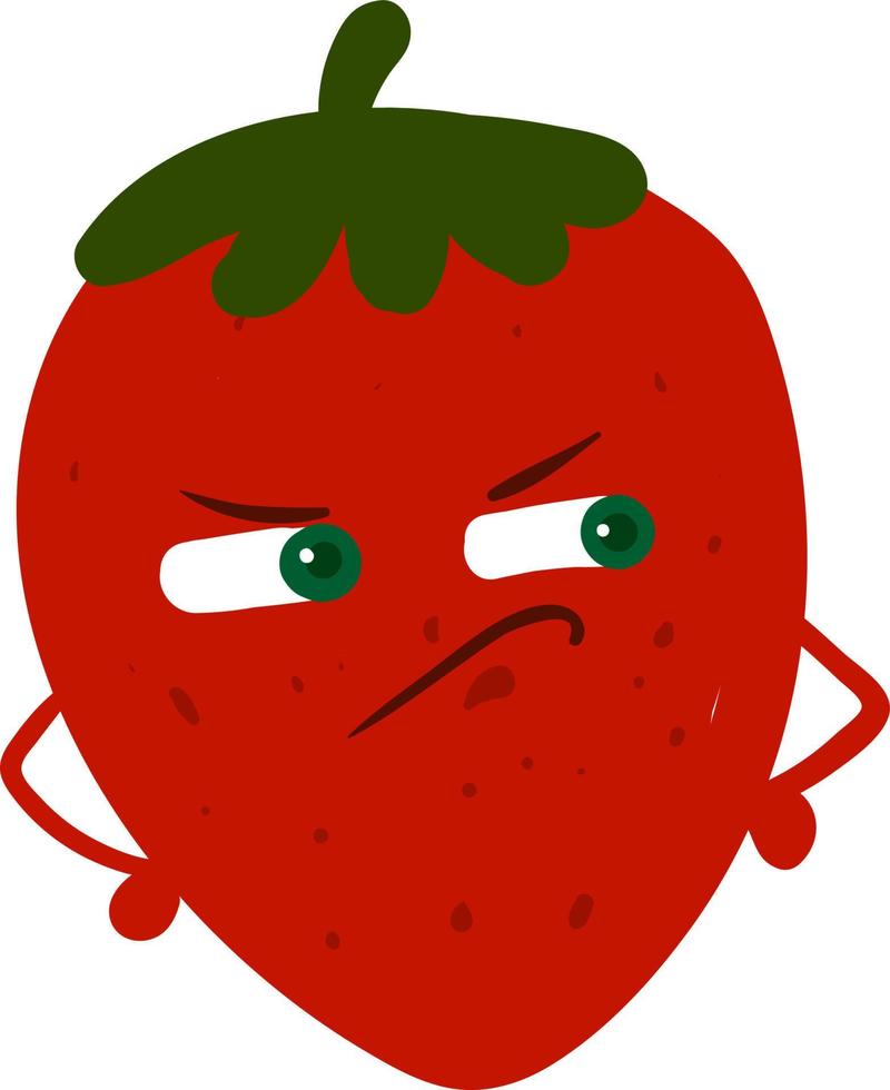 Angry strawberry, illustration, vector on white background.