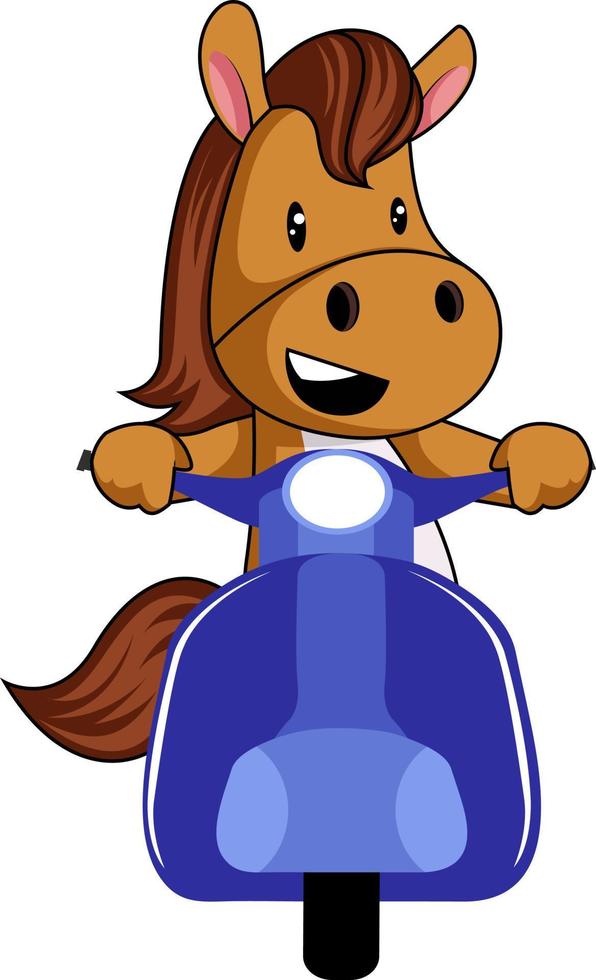 Horse on scooter, illustration, vector on white background.