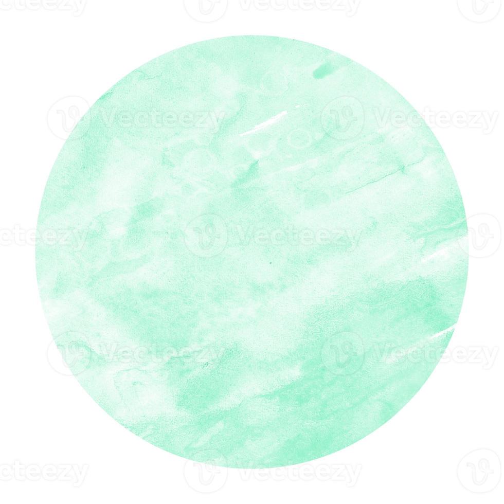 Turquoise hand drawn watercolor circular frame background texture with stains photo