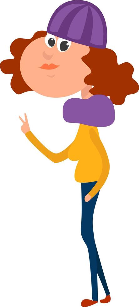 Girl with purple hat , illustration, vector on white background