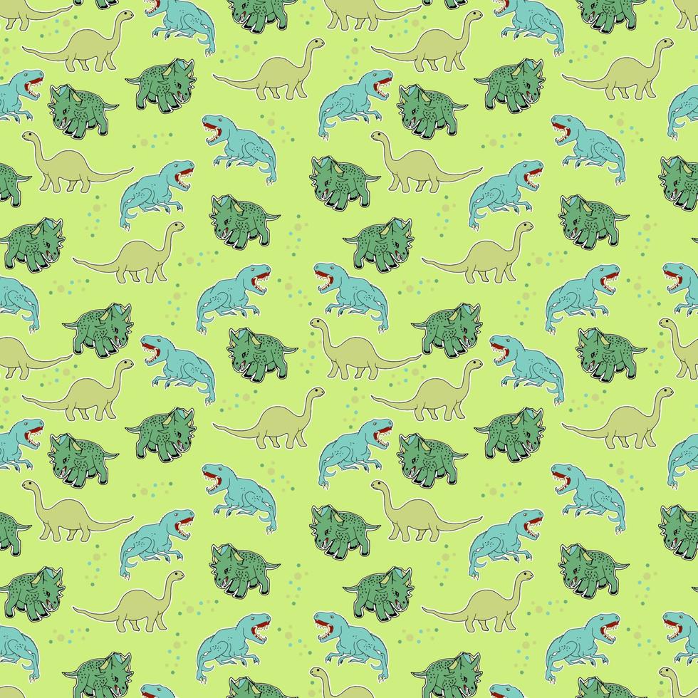 Vector seamless pattern with cartoon dinosaurs. Hand drawn doodle background for kids.