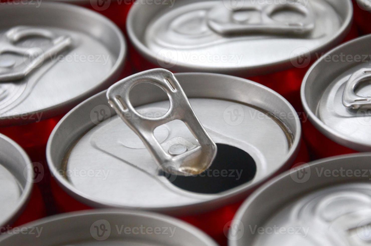 Many aluminium soda drink cans. Advertising for Soda drinks or tin cans mass manufacturing photo