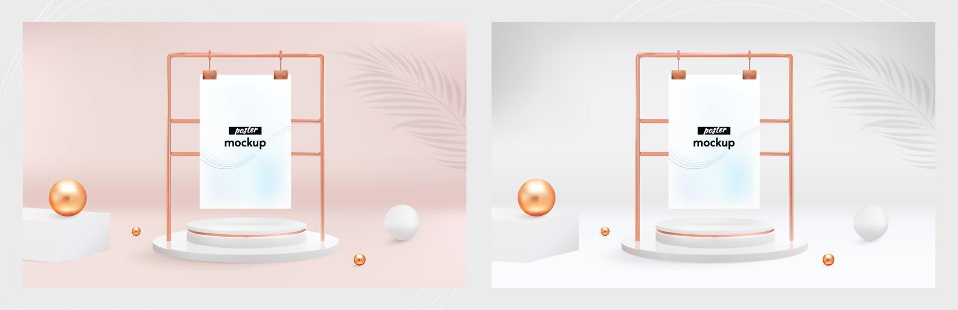 Standing Poster Mockups on Podium Background vector