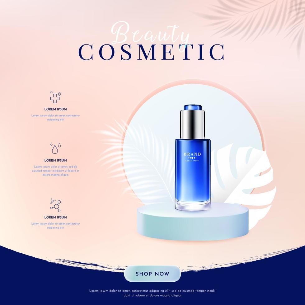Blue Beauty Cosmetic Product on Podium Banner Template vector