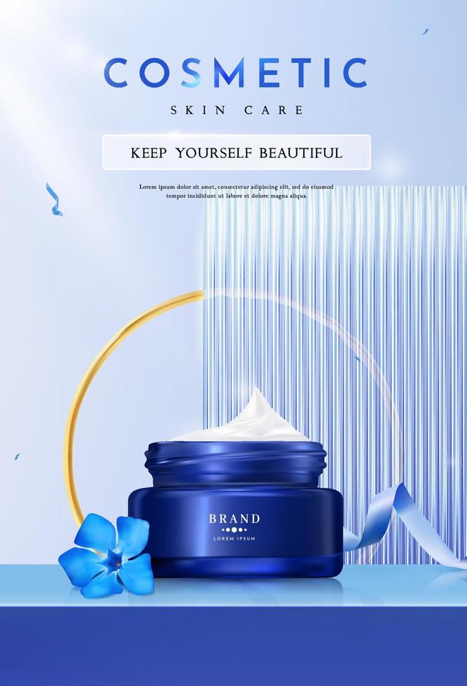 Realistic Cosmetic Cream Product for Skin Care on Glass Background vector