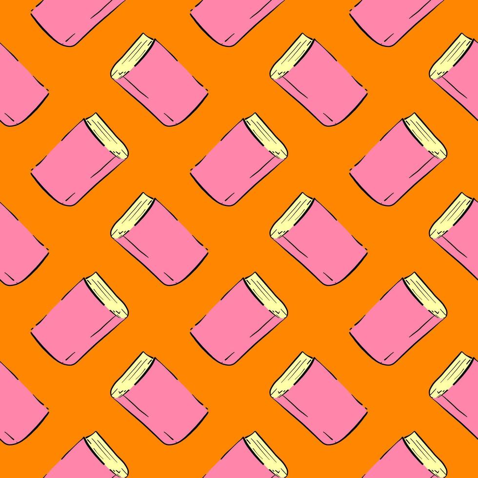 Pink book, seamless pattern on orange background. vector