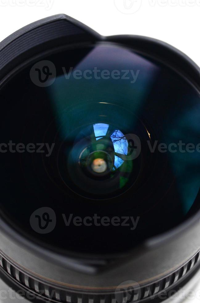 Fragment of a wide angle lens for a modern SLR camera. A photograph of a fisheye lens with a minimal focal length photo