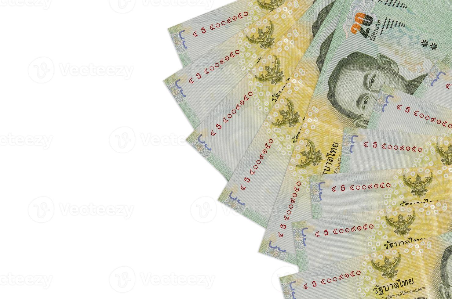 20 Thai Baht bills lies isolated on white background with copy space. Rich life conceptual background photo