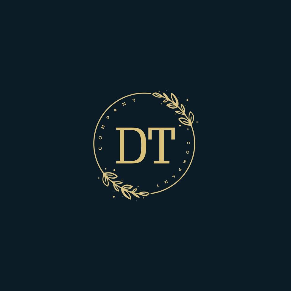 Initial DT beauty monogram and elegant logo design, handwriting logo of initial signature, wedding, fashion, floral and botanical with creative template. vector