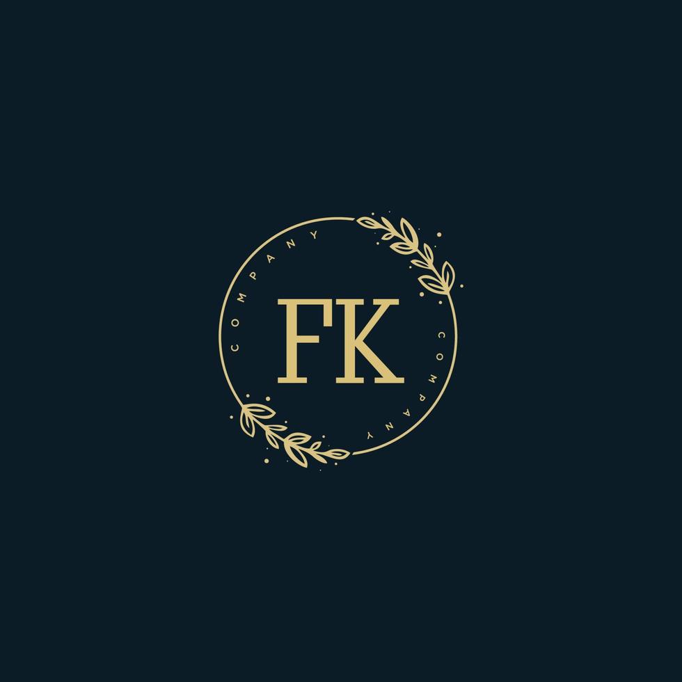 Initial FK beauty monogram and elegant logo design, handwriting logo of initial signature, wedding, fashion, floral and botanical with creative template. vector