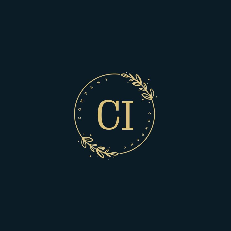 Initial CI beauty monogram and elegant logo design, handwriting logo of initial signature, wedding, fashion, floral and botanical with creative template. vector