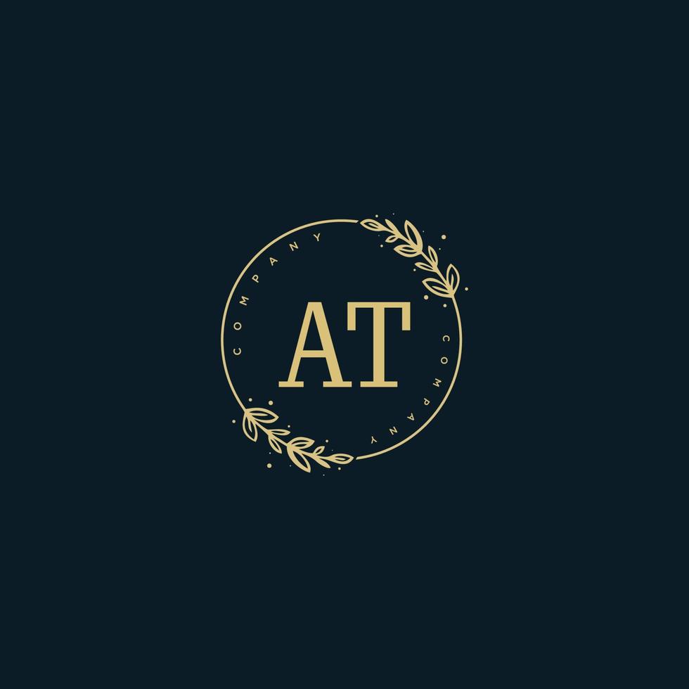 Initial AT beauty monogram and elegant logo design, handwriting logo of initial signature, wedding, fashion, floral and botanical with creative template. vector