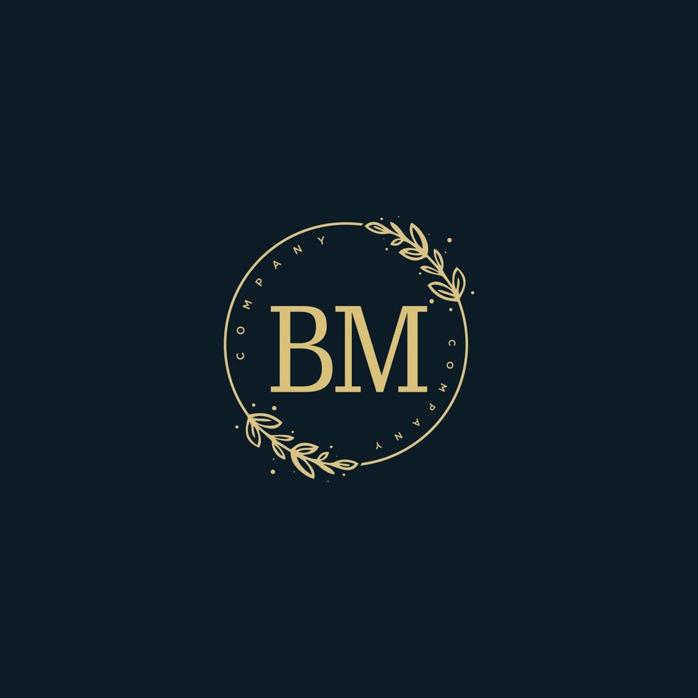Initial BM beauty monogram and elegant logo design, handwriting logo of initial signature, wedding, fashion, floral and botanical with creative template. vector