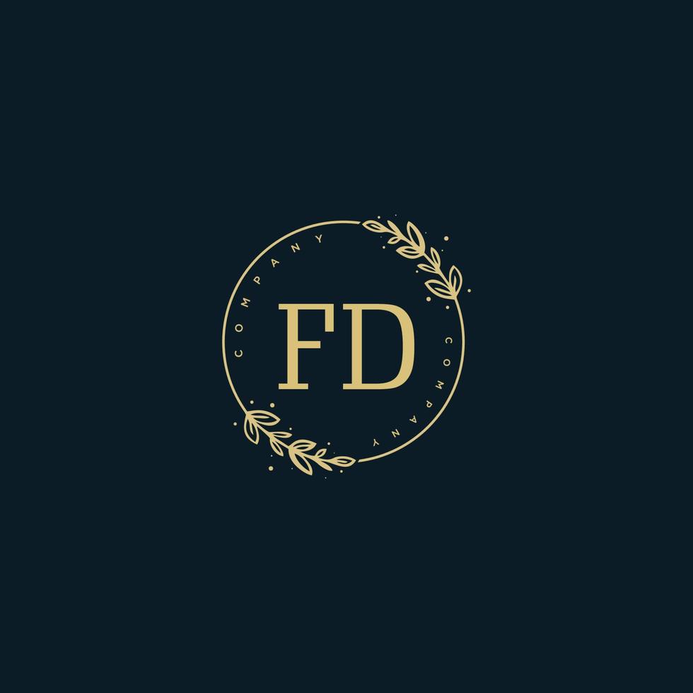 Initial FD beauty monogram and elegant logo design, handwriting logo of initial signature, wedding, fashion, floral and botanical with creative template. vector