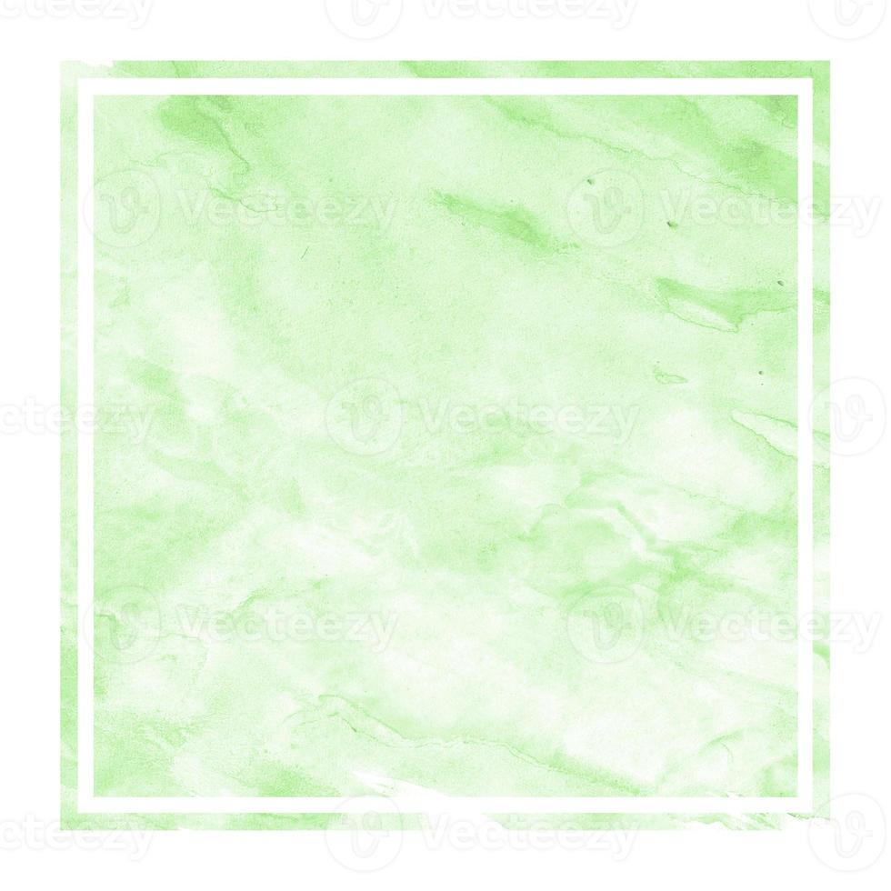 Green hand drawn watercolor rectangular frame background texture with stains photo