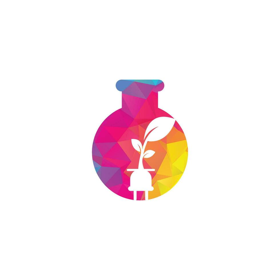 diseño de logotipo vectorial de concepto de forma de laboratorio de enchufe ecológico. concepto de logotipo de energía de enchufe de hoja. vector