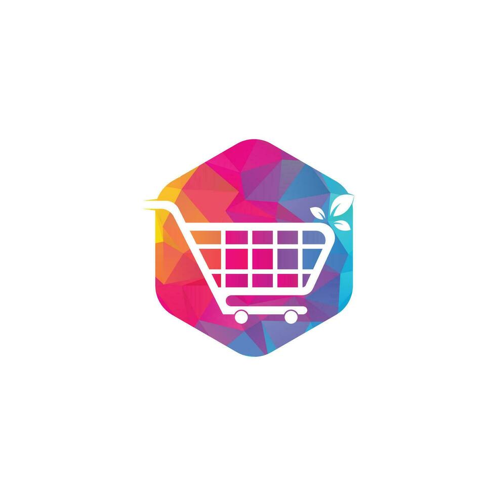 Green leaf shopping cart logo design inspiration. Shopping cart and leaf professional logo design vector