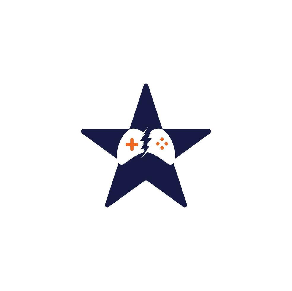 Thunder game star shape concept logo design. Game control with lightning icon logo vector