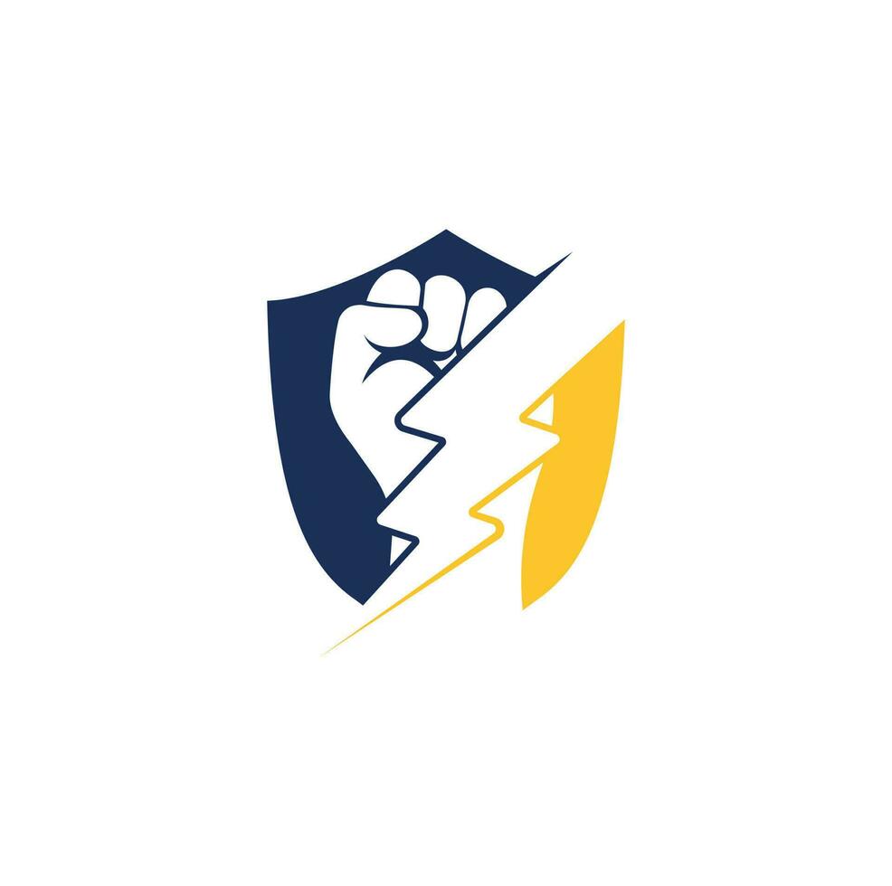 Fist Thunder Power Logo Design. Hand hold thunder logo design. vector