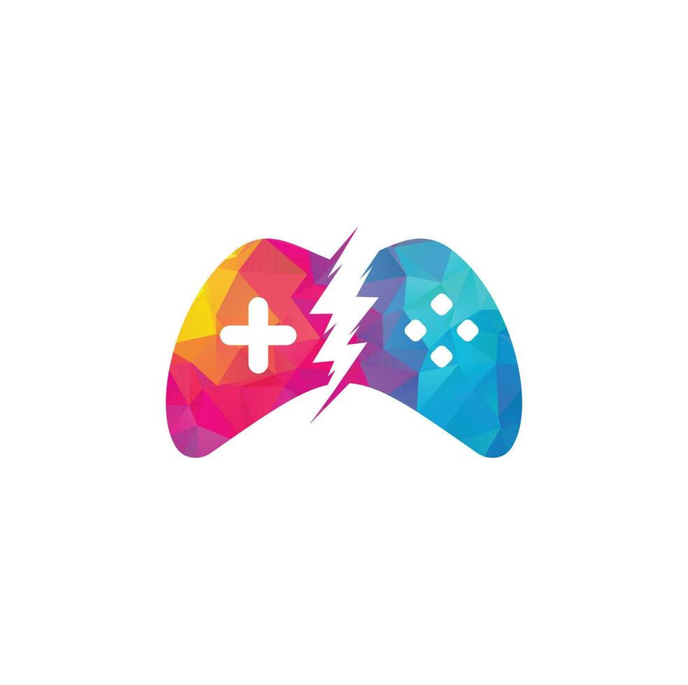 Thunder game logo, Game control with lightning icon logo vector