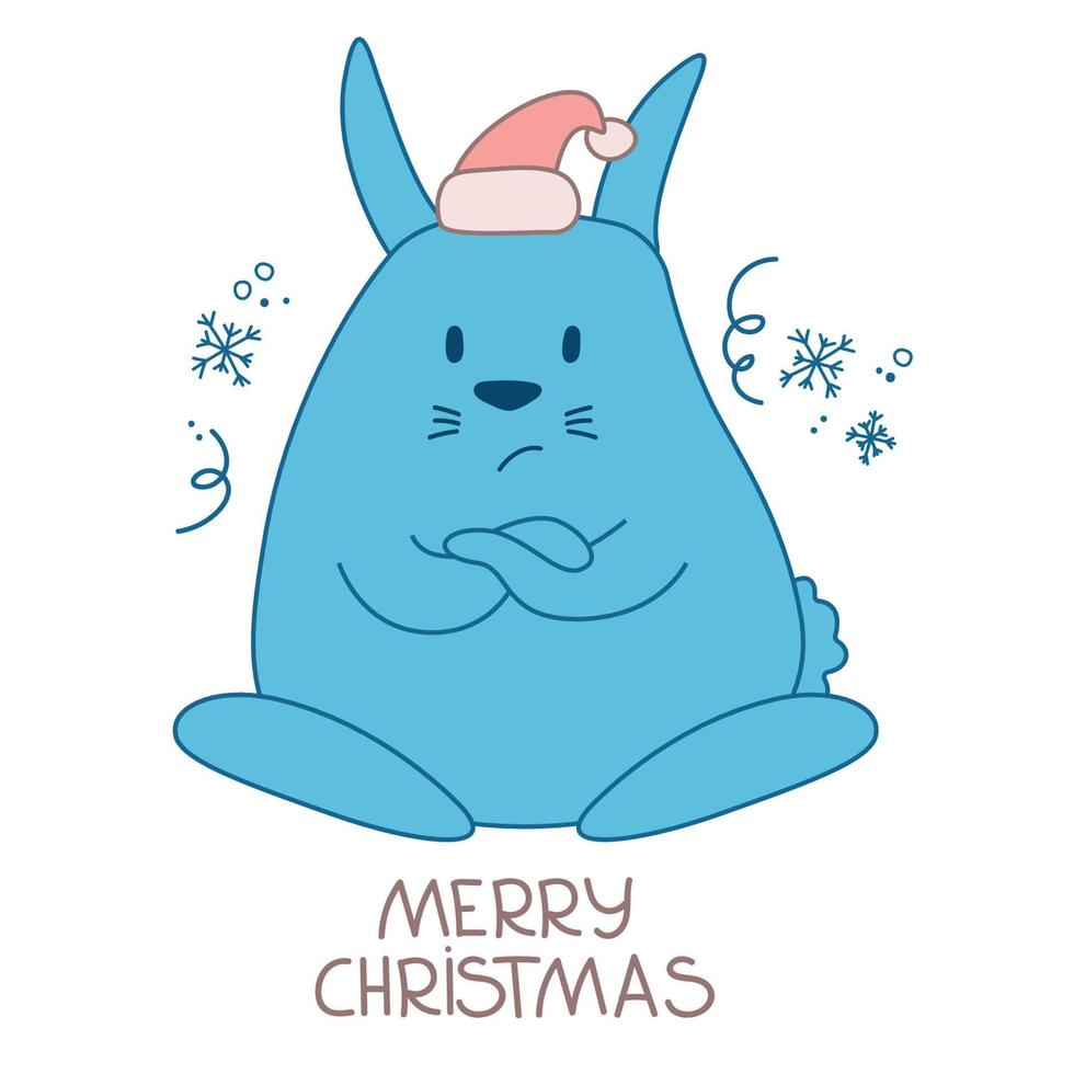 christmas card with cute rabbit isolated. christmas card with cute rabbit isolated on white. New Year and Merry Christmas. unhappy disgruntled Bunny 2023 vector