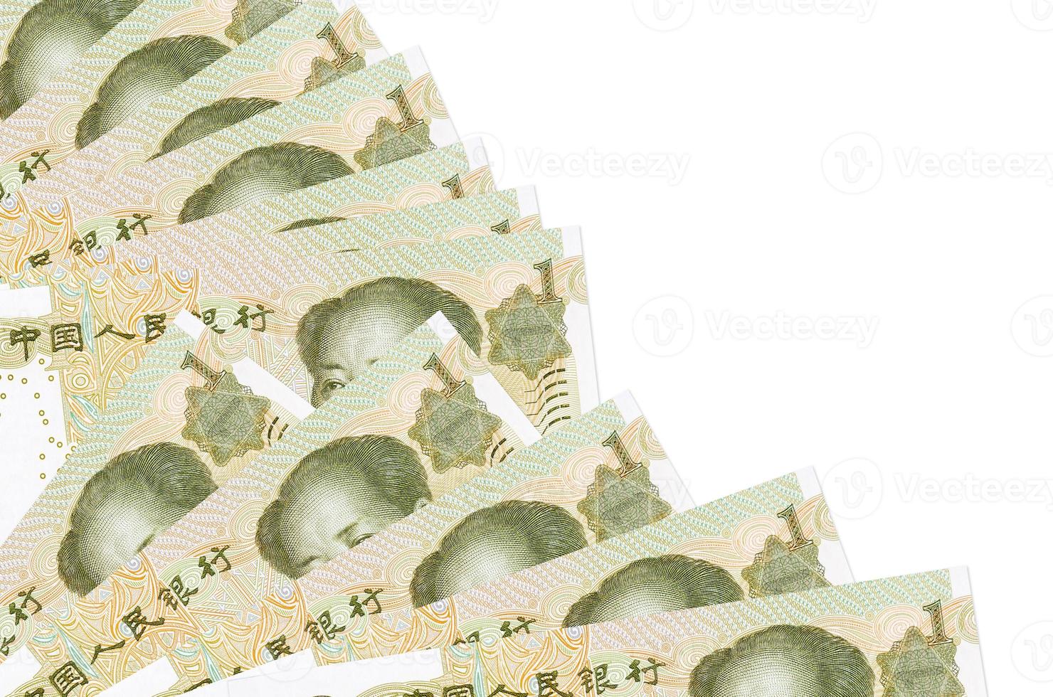 1 Chinese yuan bills lies isolated on white background with copy space stacked in fan close up photo