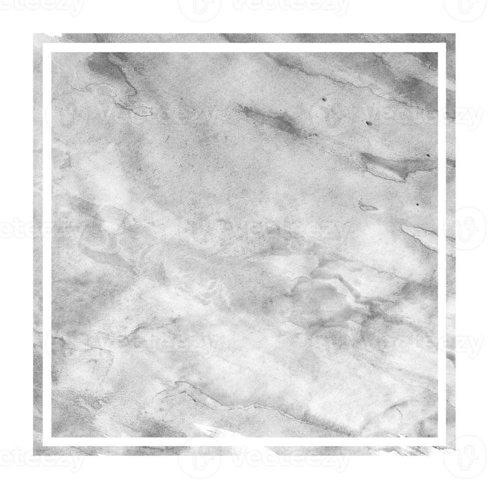 Monochrome hand drawn watercolor rectangular frame background texture with stains photo
