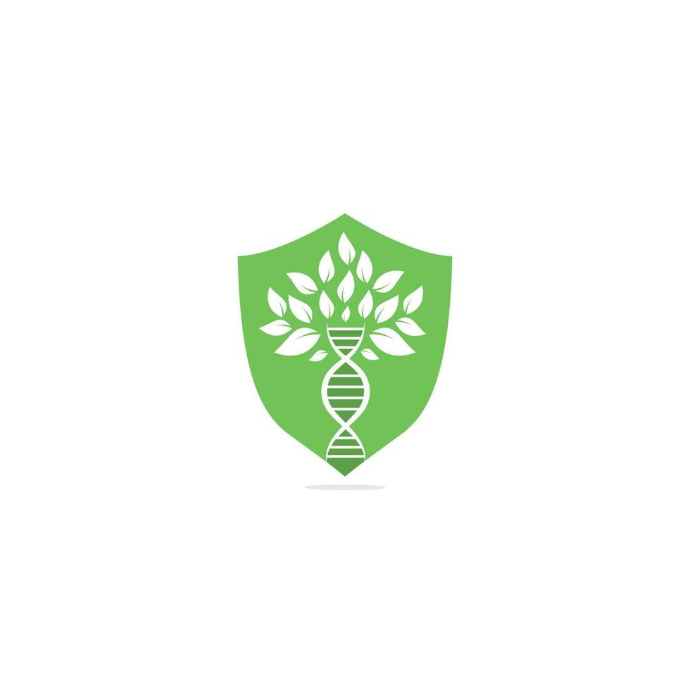 Dna tree vector logo design. DNA genetic icon. DNA with green leaves vector logo design.