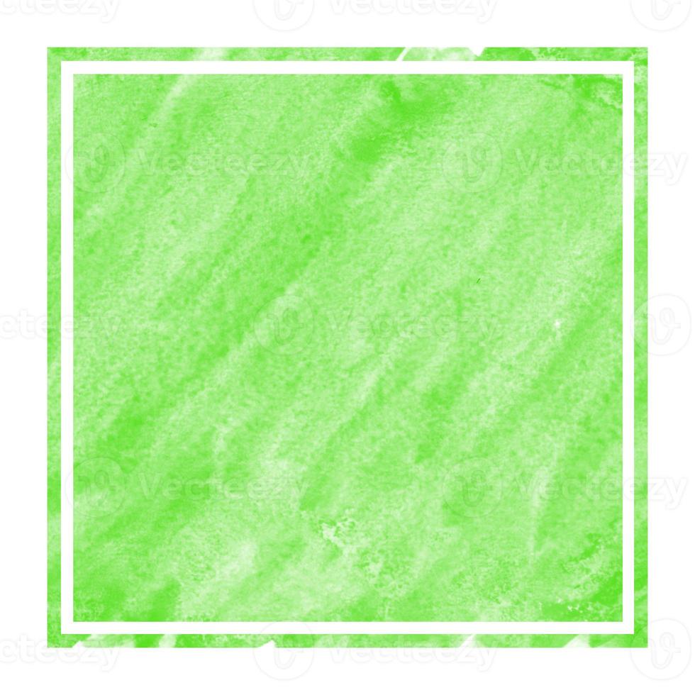 Green hand drawn watercolor rectangular frame background texture with stains photo