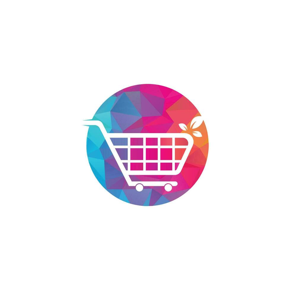 Green leaf shopping cart logo design inspiration. Shopping cart and leaf professional logo design vector