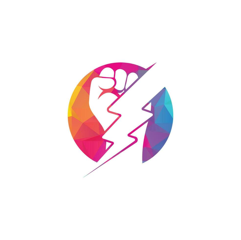 Fist Thunder Power Logo Design. Hand hold thunder logo design. vector