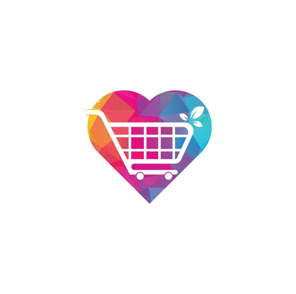 Green leaf shopping cart heart shape concept logo design inspiration. vector
