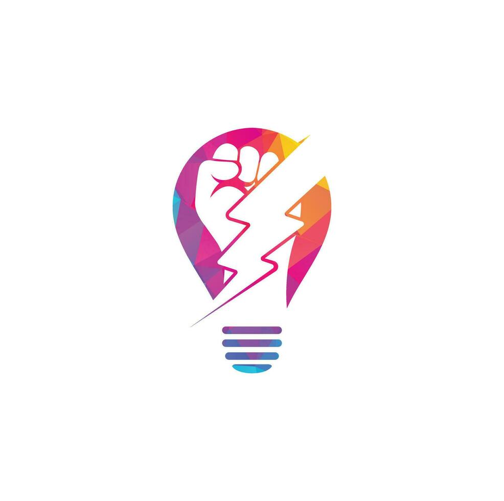 Fist Thunder bulb shape concept Logo. Hand hold thunder logo design vector