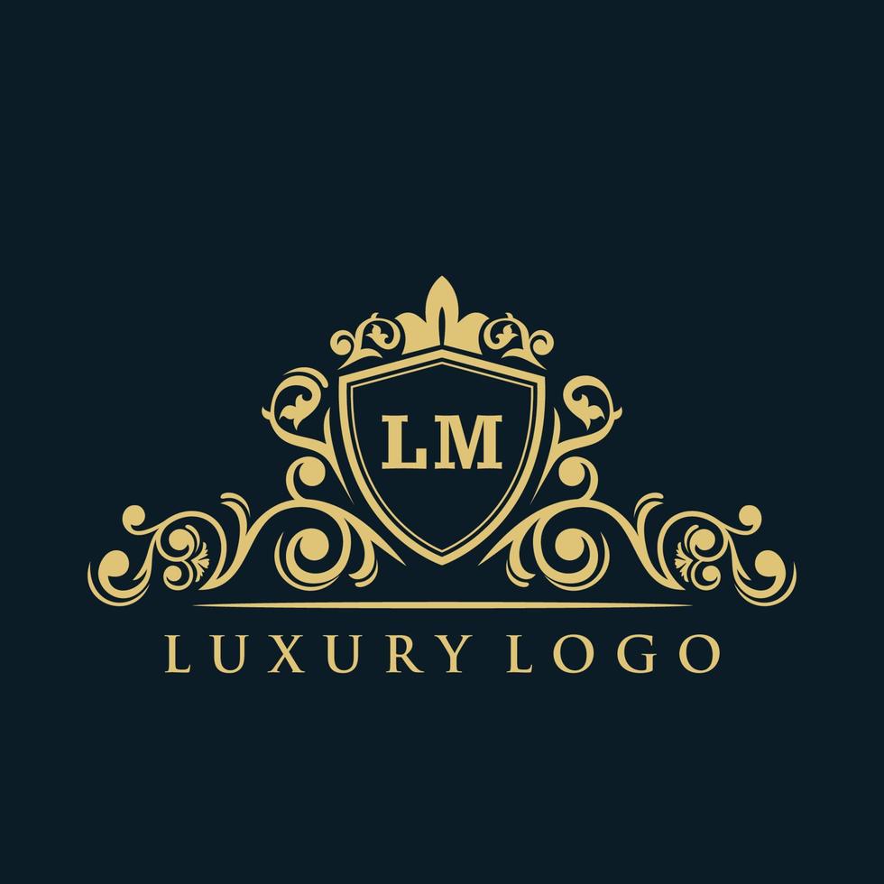 Letter LM logo with Luxury Gold Shield. Elegance logo vector template.