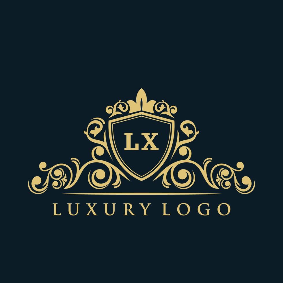 Letter LX logo with Luxury Gold Shield. Elegance logo vector template.