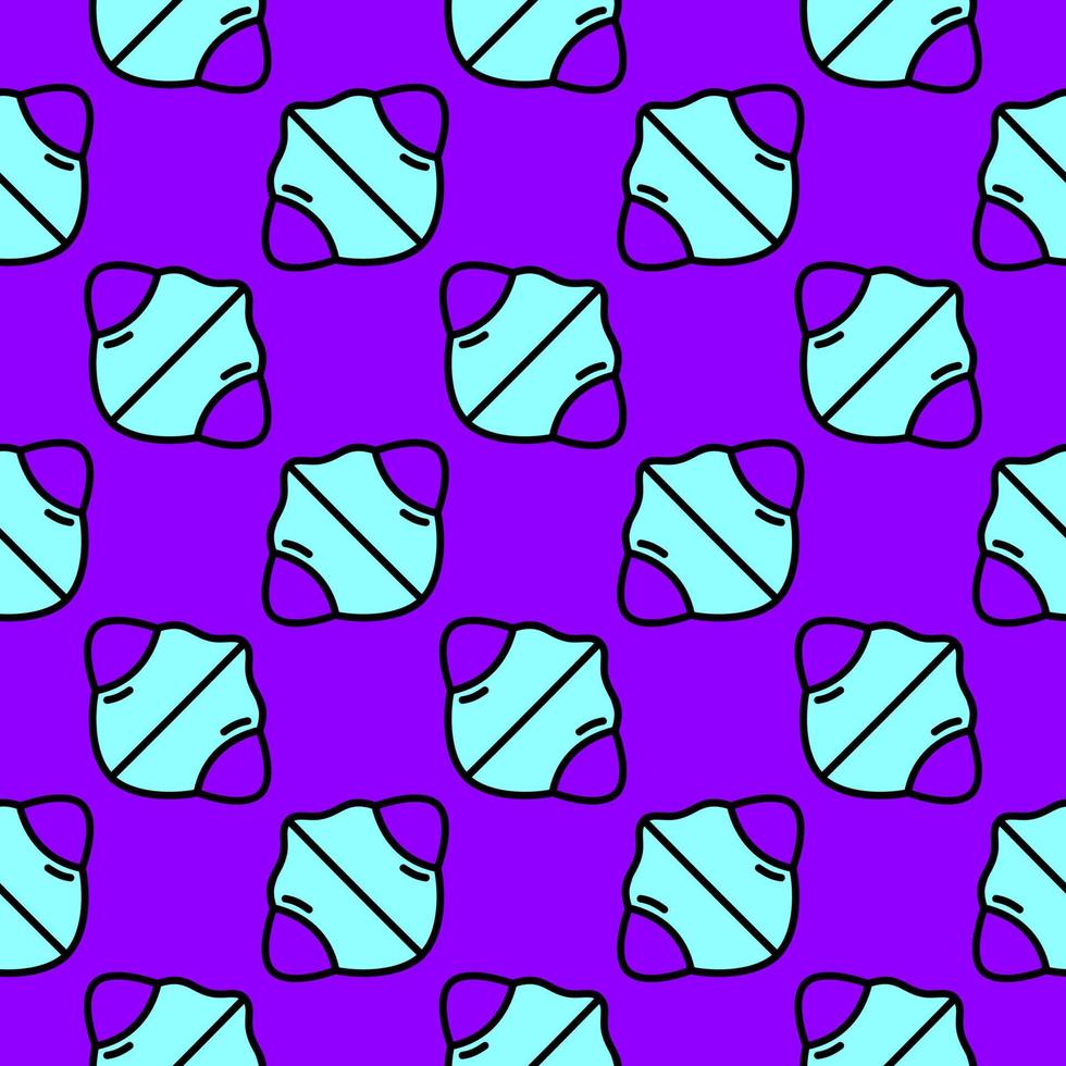 Blue face mask, seamless pattern on purple background. vector