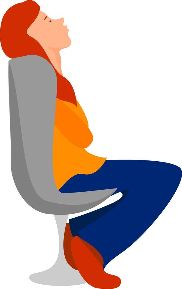 Sleeping woman in chair, illustration, vector on white background.