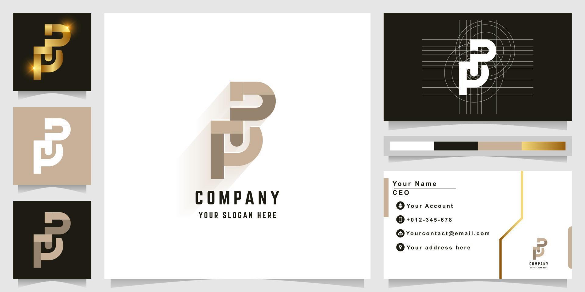 Letter PP or PR monogram logo with business card design vector