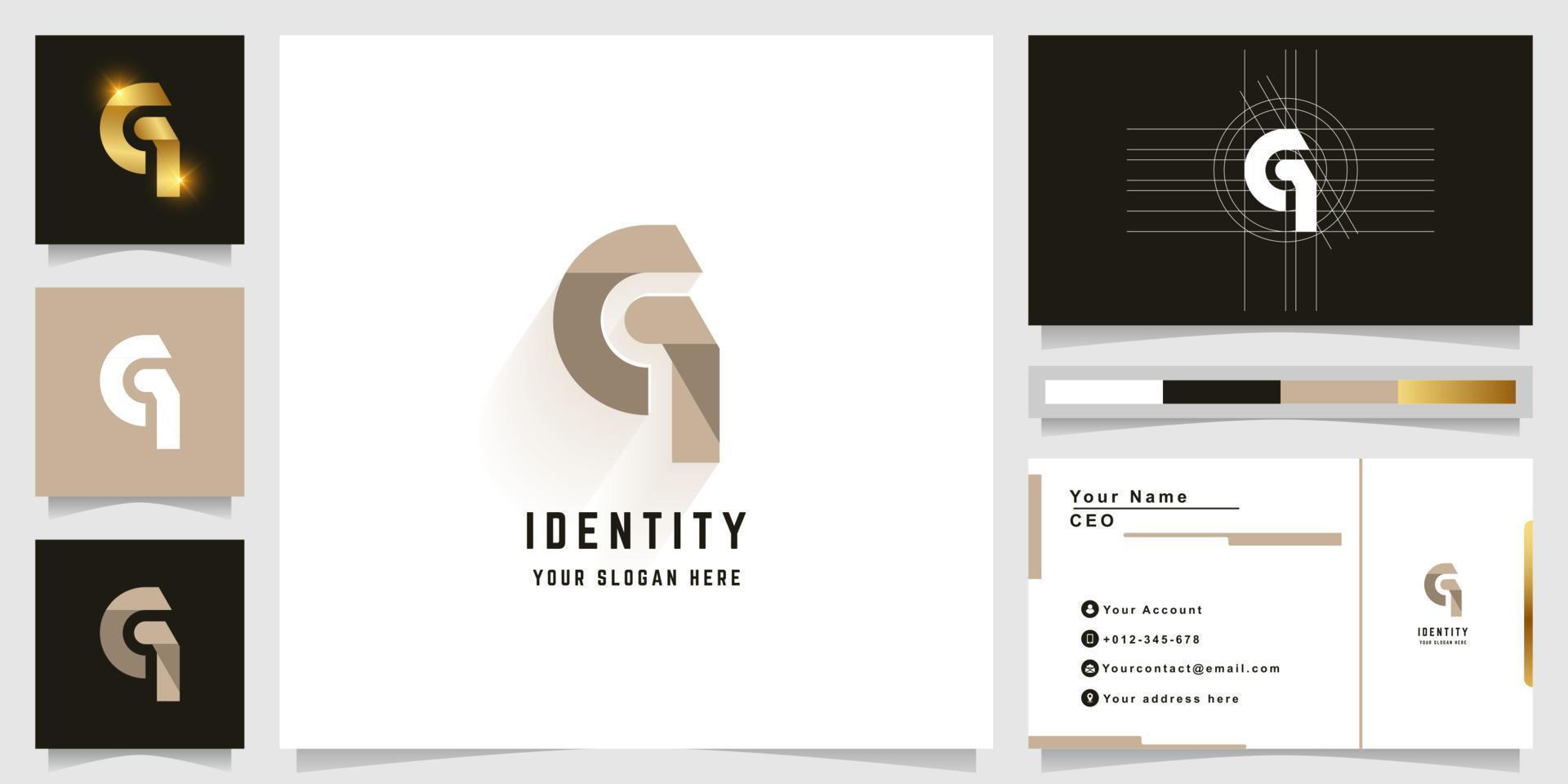 Letter G or Gq monogram logo with business card design vector