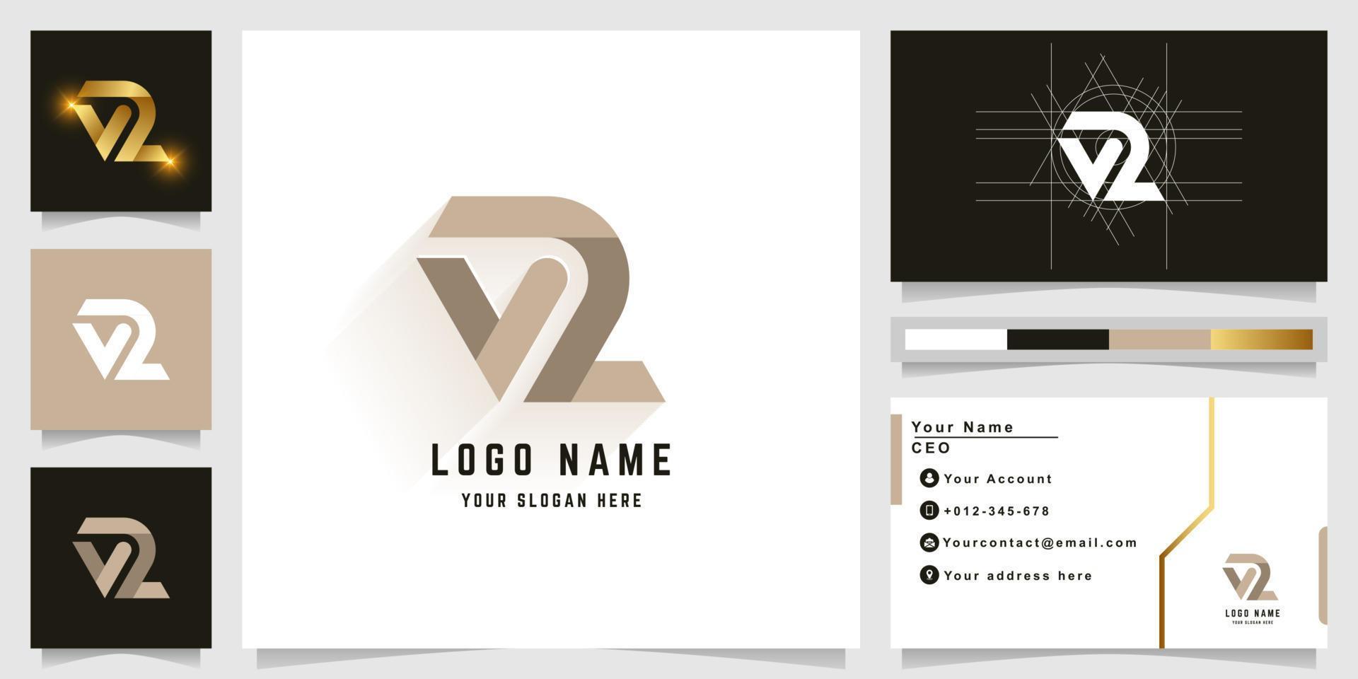 Letter VZ or V2 monogram logo with business card design vector