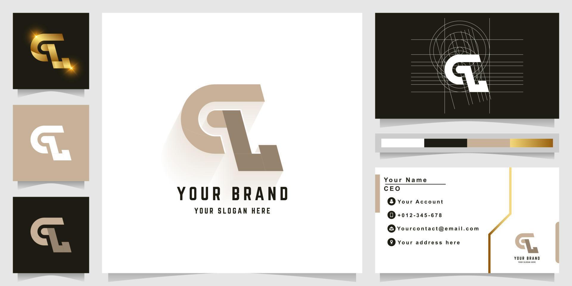 Letter CL or GL monogram logo with business card design vector